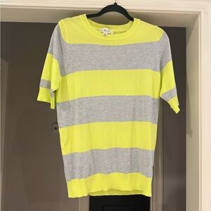 Vine & Love Striped Gray/Chartreuse Short Sleeve Sweater Women's Size M